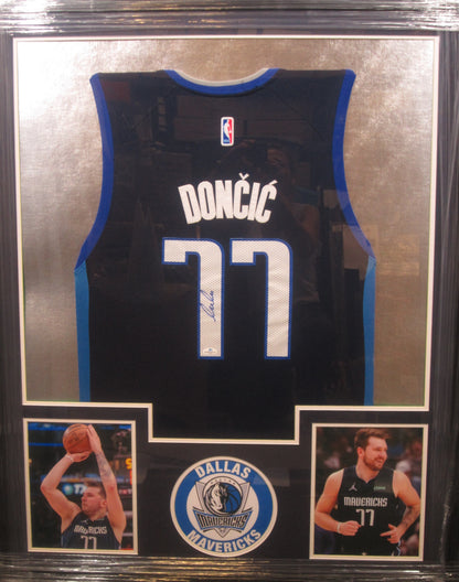 Dallas Mavericks Luka Doncic Hand Signed Autographed Authentic Black Jersey Framed & Matted with COA