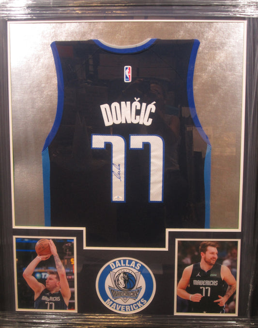 Dallas Mavericks Luka Doncic Hand Signed Autographed Authentic Black Jersey Framed & Matted with COA