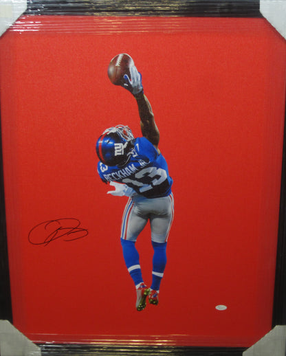 New York Giants Odell Beckham Jr. Hand Signed Autographed Canvas Custom Framed & Matted with JSA COA