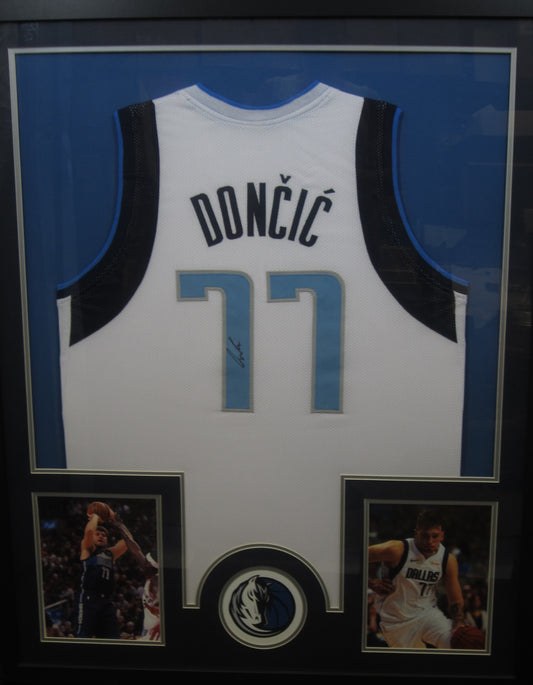 Dallas Mavericks Luka Doncic Hand Signed Autographed Custom White Jersey Framed & Matted with CAS Full Letter COA
