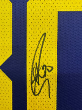 Load image into Gallery viewer, Golden State Warriors Stephen Curry Hand Signed Autographed Authentic Nike Blue Jersey Framed &amp; Suede Matted, Team Name Cutout with COA