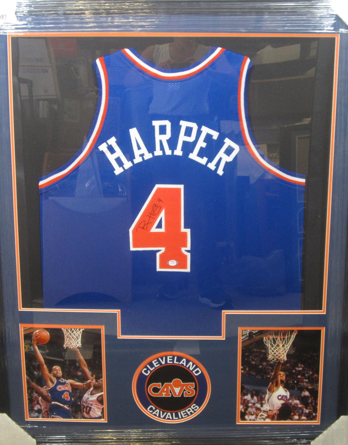 Cleveland Cavaliers Ron Harper Hand Signed Autographed Custom Blue Jersey Framed & Matted with PSA COA