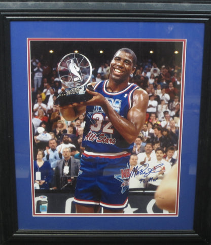 NBA All-Star Magic Johnson Hand Signed Autographed 16x20 Photo with 92 MVP Inscription Custom Framed & Matted with PSA COA