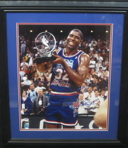 NBA All-Star Magic Johnson Signed 16x20 Photo with 92 MVP Inscription Framed & Matted with PSA COA