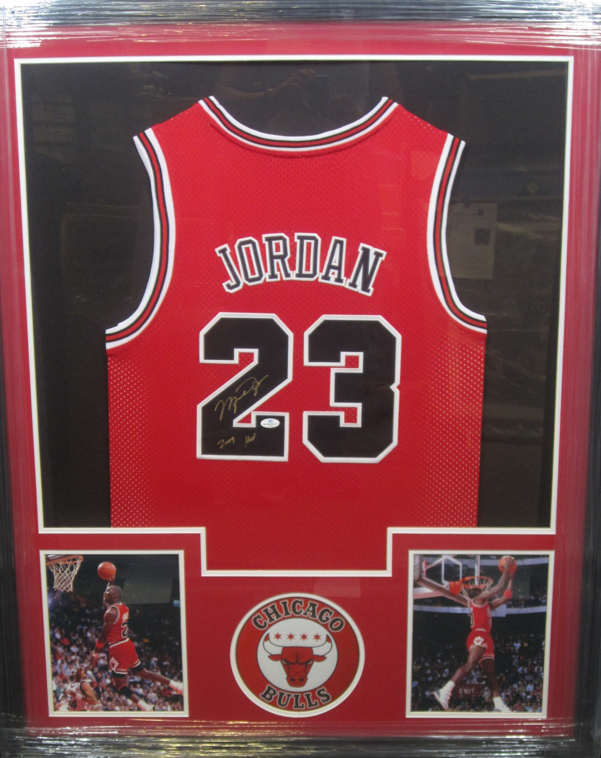 Chicago Bulls Michael Jordan Hand Signed Autographed Custom Red Jersey with 2009 Hof Inscription Framed & Matted with COA