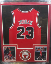 Load image into Gallery viewer, Chicago Bulls Michael Jordan Signed Jersey with 2009 Hof Inscription Framed &amp; Matted with COA
