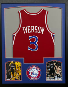 Philadelphia 76ers Allen Iverson Hand Signed Autographed Custom Red Jersey Framed & Matted with COA