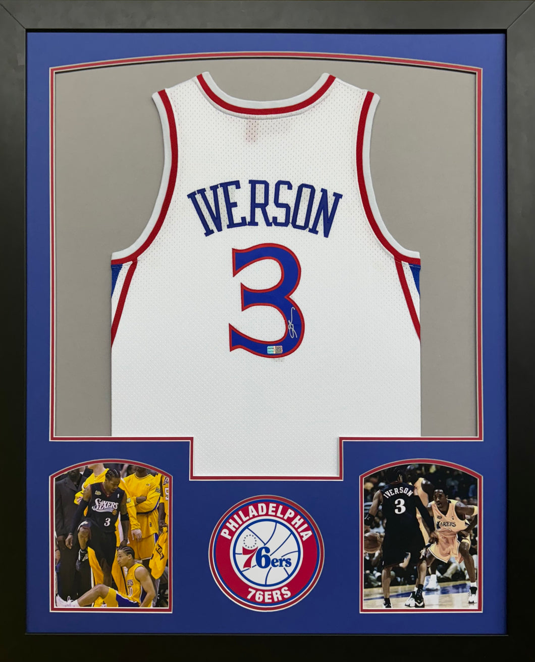 Philadelphia 76ers Allen Iverson Hand Signed Autographed Custom White Jersey Framed & Matted with COA