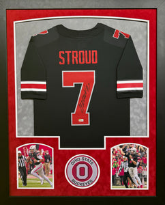 The Ohio State University C.J. Stroud Hand Signed Autographed Custom Black Jersey Framed & Double Suede Matted with Beckett COA