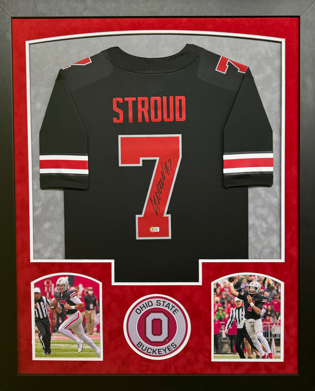 The Ohio State University C.J. Stroud Hand Signed Autographed Custom Black Jersey Framed & Double Suede Matted with Beckett COA