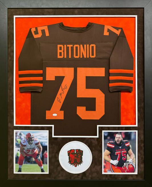Cleveland Browns Joel Bitonio Hand Signed Autographed Custom Brown Jersey Framed & Double Suede Matted with JSA COA