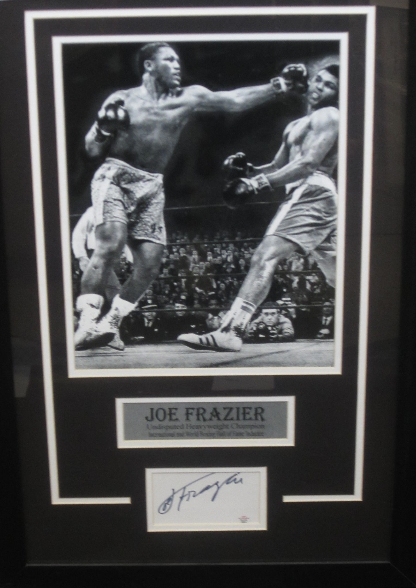 American Boxer Heavyweight Champion Joe Frazier Signed Slab Cut with 8x10 Photo Framed & Matted with COA