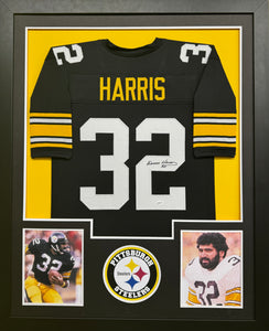 Pittsburgh Steelers Franco Harris Hand Signed Autographed Custom Black Jersey Framed & Matted with COA