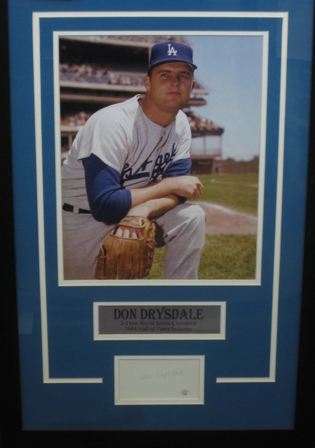 Los Angeles Dodgers Don Drysdale Signed Slab Cut with 8x10 Photo Framed & Matted with COA