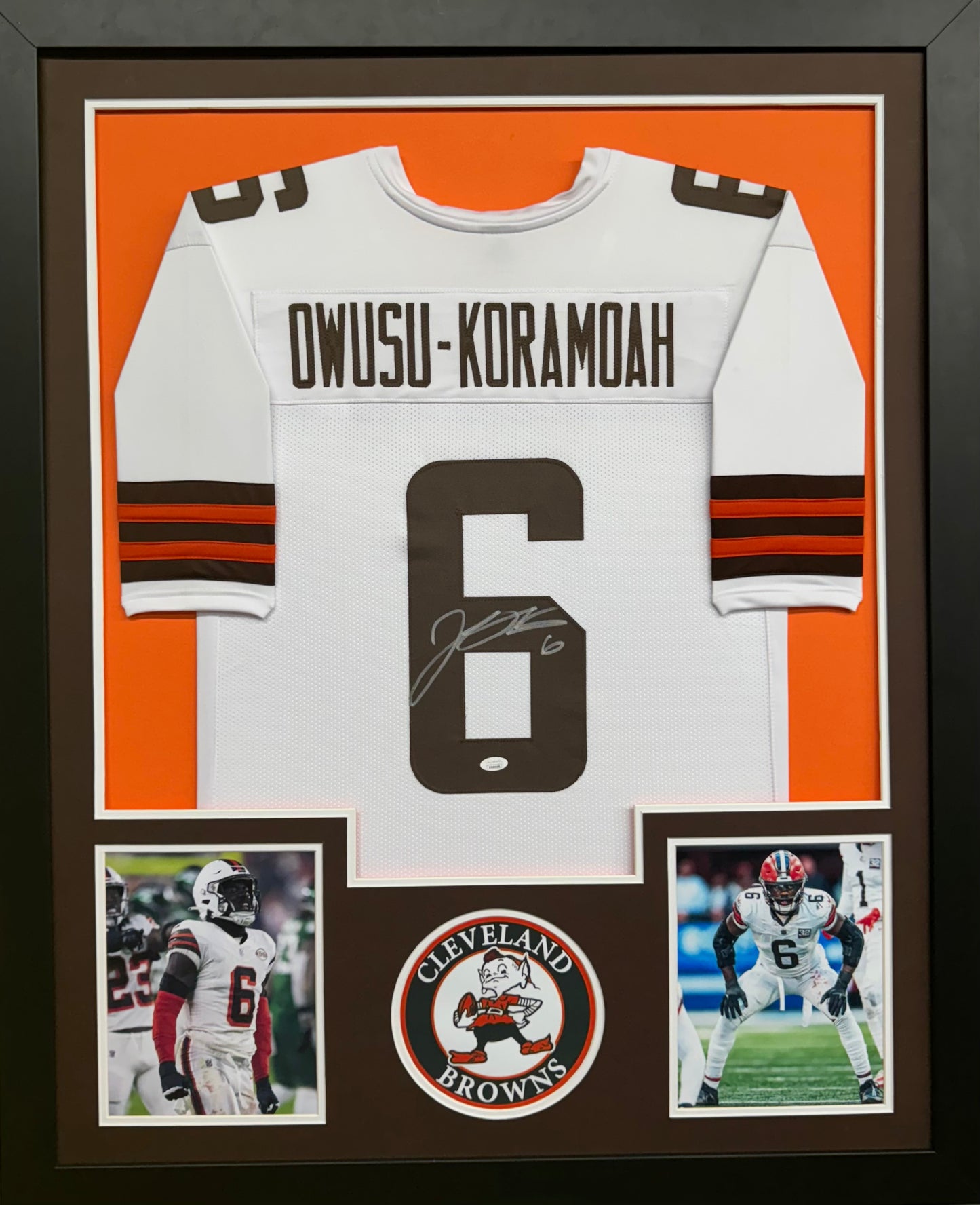 Cleveland Browns Jeremiah Owusu-Koramoah Hand Signed Autographed Custom White Jersey Framed & Matted with JSA COA