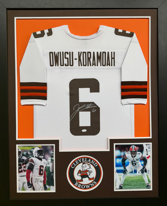 Cleveland Browns Jeremiah Owusu-Koramoah Hand Signed Autographed Custom White Jersey Framed & Matted with JSA COA
