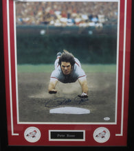 Load image into Gallery viewer, Cincinnati Reds Pete Rose Diving Slide into Base SIGNED Framed 16x20 Photo with JSA COA