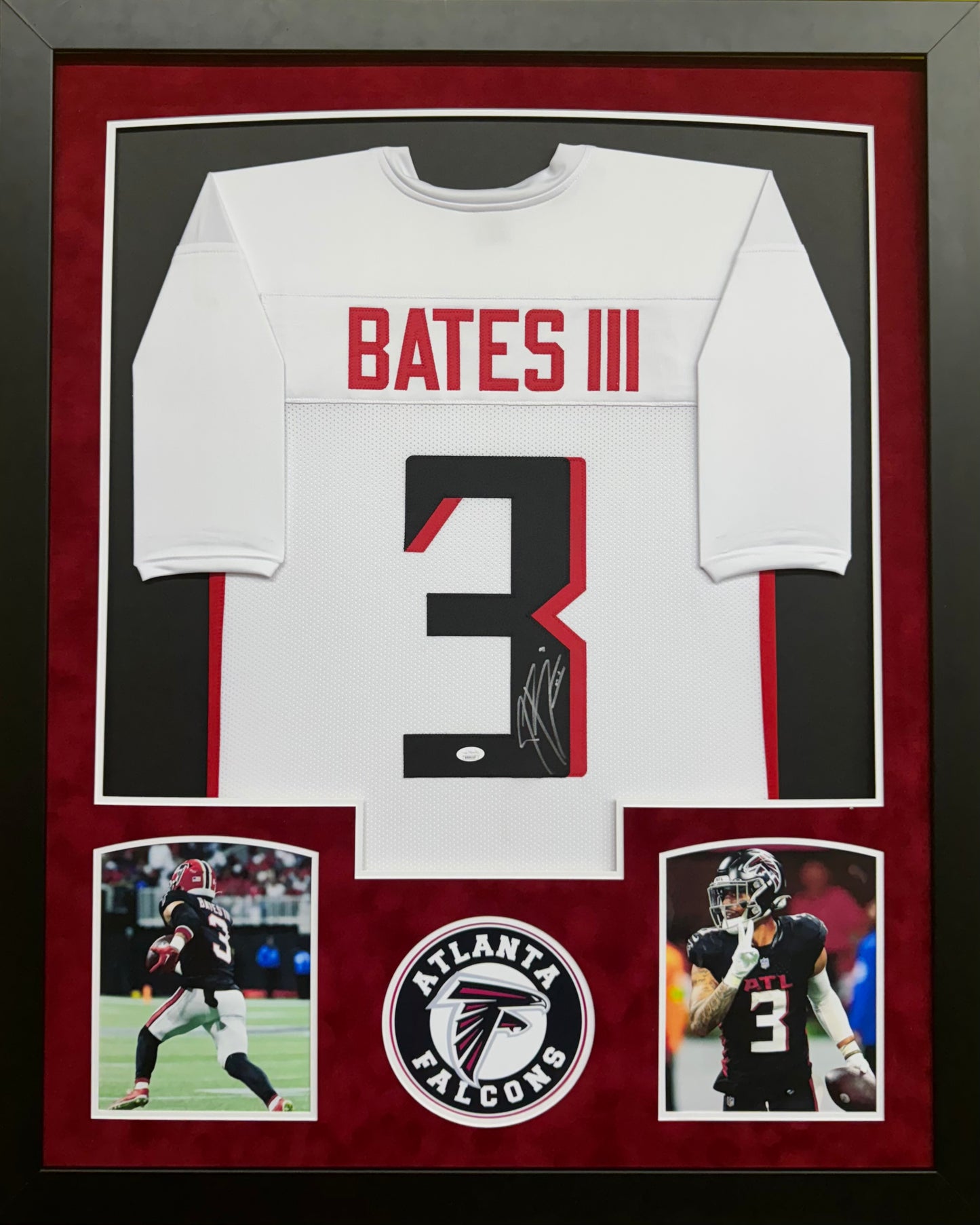 Atlanta Falcons Jessie Bates III Hand Signed Autographed Custom White Jersey Framed with Suede Matting Includes JSA COA