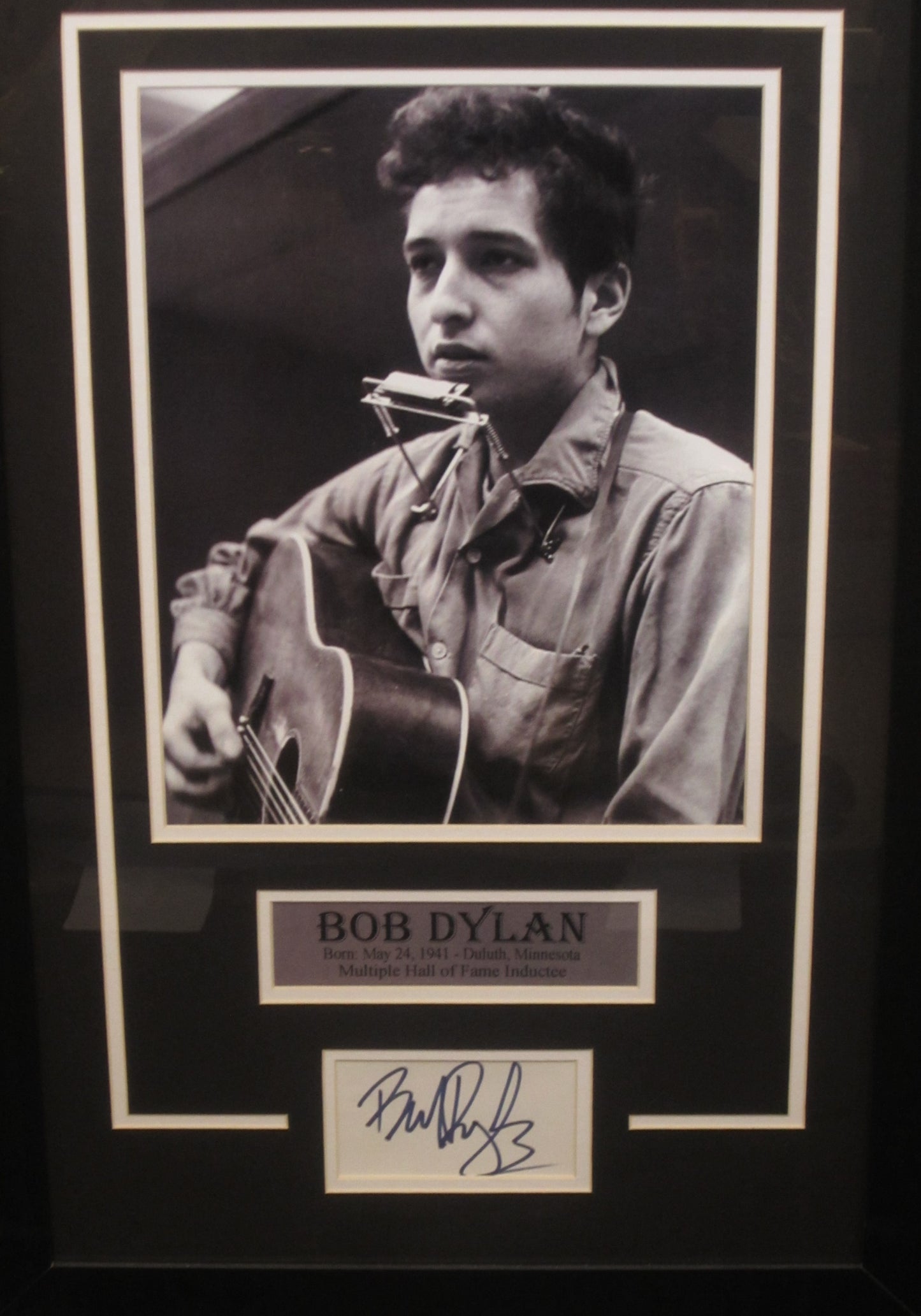 American Singer-Song Writer Bob Dylan Hand Signed Autographed Slab Cut with 8x10 Photo Framed & Matted with P.A.A.S Full Letter COA