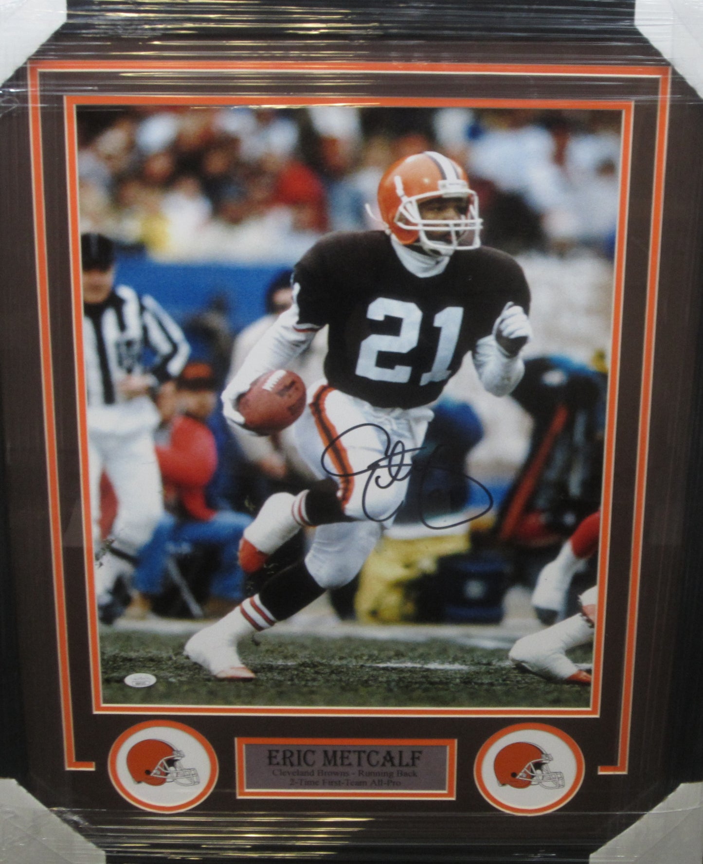 Cleveland Browns Eric Metcalf Hand Signed Autographed 16x20 Photo Framed & Matted with JSA COA