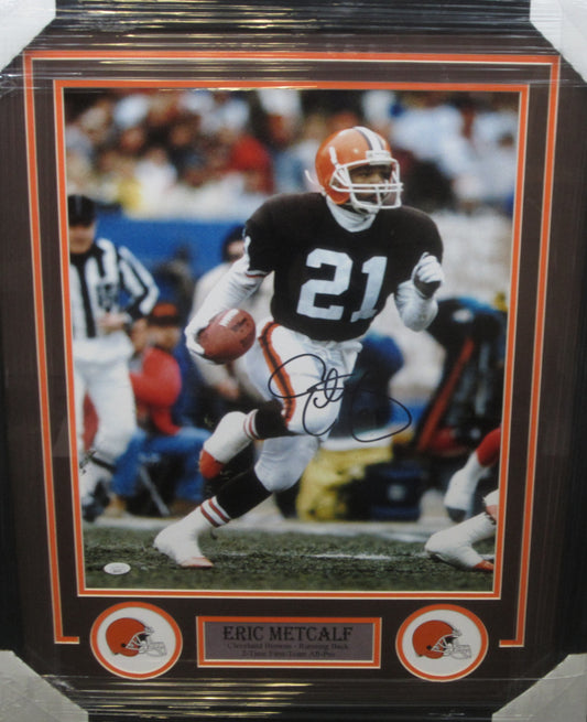 Cleveland Browns Eric Metcalf Hand Signed Autographed 16x20 Photo Framed & Matted with JSA COA