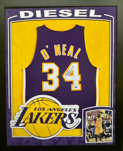 Los Angeles Lakers Shaquille O'Neal Hand Signed Autographed Authentic Purple Jersey Framed & Double Suede Matted with XL 3D Team Logo, "Diesel" Cut Out Fanatics COA