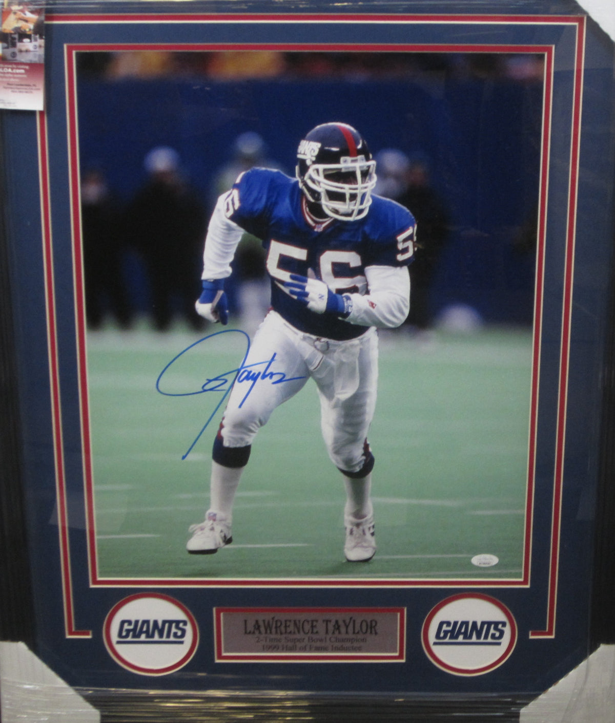 New York Giants Lawrence Taylor Hand Signed Autographed 16x20 Photo Custom Framed & Matted with JSA COA