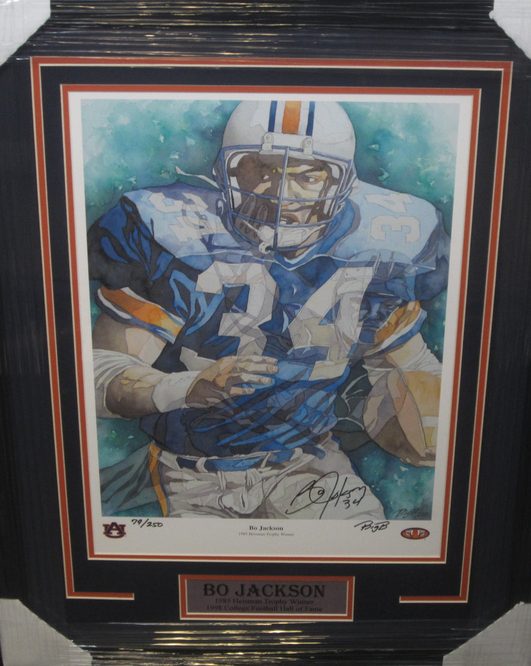 Auburn University Tigers Bo Jackson Signed 16x20 Lithograph Photo with Big B Inscription Framed & Matted with JSA COA