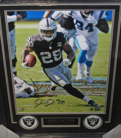 Las Vegas Raiders Josh Jacobs Hand Signed Autographed 16x20 Photo Custom Framed & Matted with Player Hologram & BECKETT COA