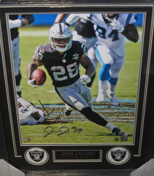 Las Vegas Raiders Josh Jacobs Hand Signed Autographed 16x20 Photo Custom Framed & Matted with Player Hologram & BECKETT COA