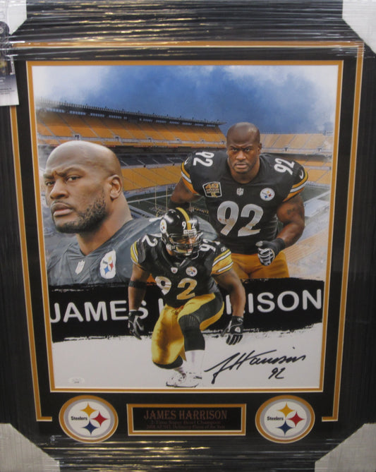 Pittsburgh Steelers James Harrison Signed 16x20 Collage Photo Framed & Matted with JSA COA