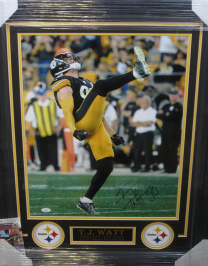 Pittsburgh Steelers T.J. Watt Signed 16x20 Photo Framed & Matted with JSA COA TJ