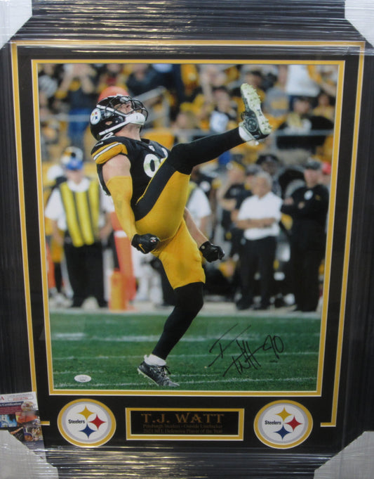 Pittsburgh Steelers T.J. Watt Signed 16x20 Photo Framed & Matted with JSA COA TJ