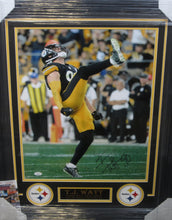Load image into Gallery viewer, Pittsburgh Steelers T.J. Watt SIGNED Framed Matted 16x20 Photo With JSA COA