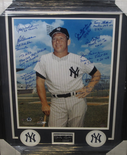 New York Yankees Mickey Mantle with Multiple Autographs Hand Signed Autographed 16x20 Photo with 10 Inscriptions Custom Framed & Matted with COA