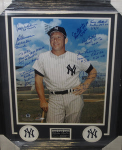 New York Yankees Mickey Mantle with Multiple Autographs Signed 16x20 Photo with 10 Inscriptions Framed & Matted with COA