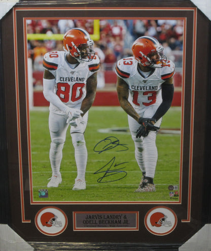 Cleveland Browns Jarvis Landry & Odell Beckham Jr. Dual Hand Signed Autographed 16x20 Photo Framed & Matted with BECKETT COA