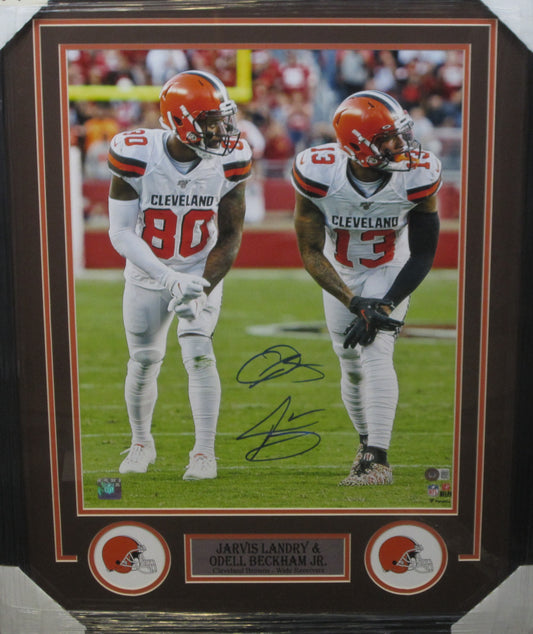 Cleveland Browns Jarvis Landry & Odell Beckham Jr. Dual Hand Signed Autographed 16x20 Photo Framed & Matted with BECKETT COA