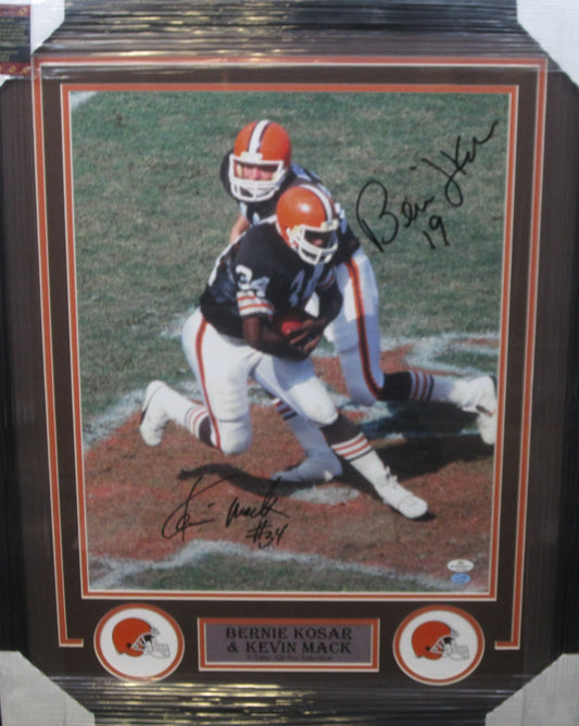 Cleveland Browns Bernie Kosar & Kevin Mack Dual Hand Signed Autographed 16x20 Photo Framed & Matted with SGC COA