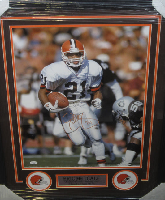 Cleveland Browns Eric Metcalf Hand Signed Autographed 16x20 Photo Framed & Matted with JSA COA