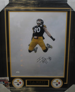 Pittsburgh Steelers T.J. Watt SIGNED Framed Matted 16x20 Photo With JSA COA