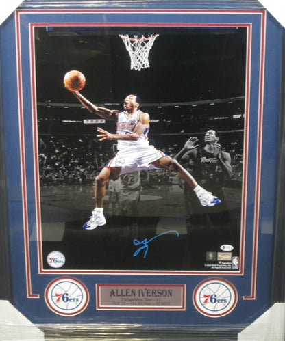 Philadelphia 76ers Allen Iverson Hand Signed Autographed 16x20 Collage Photo Custom Framed & Matted with BECKETT COA