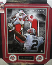 Load image into Gallery viewer, The Ohio State University Buckeyes J.K. Dobbins Signed 16x20 Photo with GO BUCKS Inscription Framed &amp; Matted with JSA COA JK