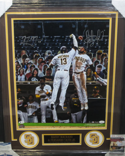 San Diego Padres Manny Machado & Fernando Tatis Jr. Dual Hand Signed Autographed 16x20 Photo Custom Framed & Matted with JSA COA