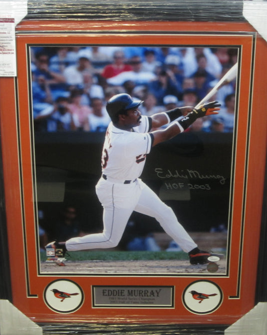 Baltimore Orioles Eddie Murray Hand Signed Autographed 16x20 Photo with HOF 2003 Inscription Custom Framed & Matted with JSA COA