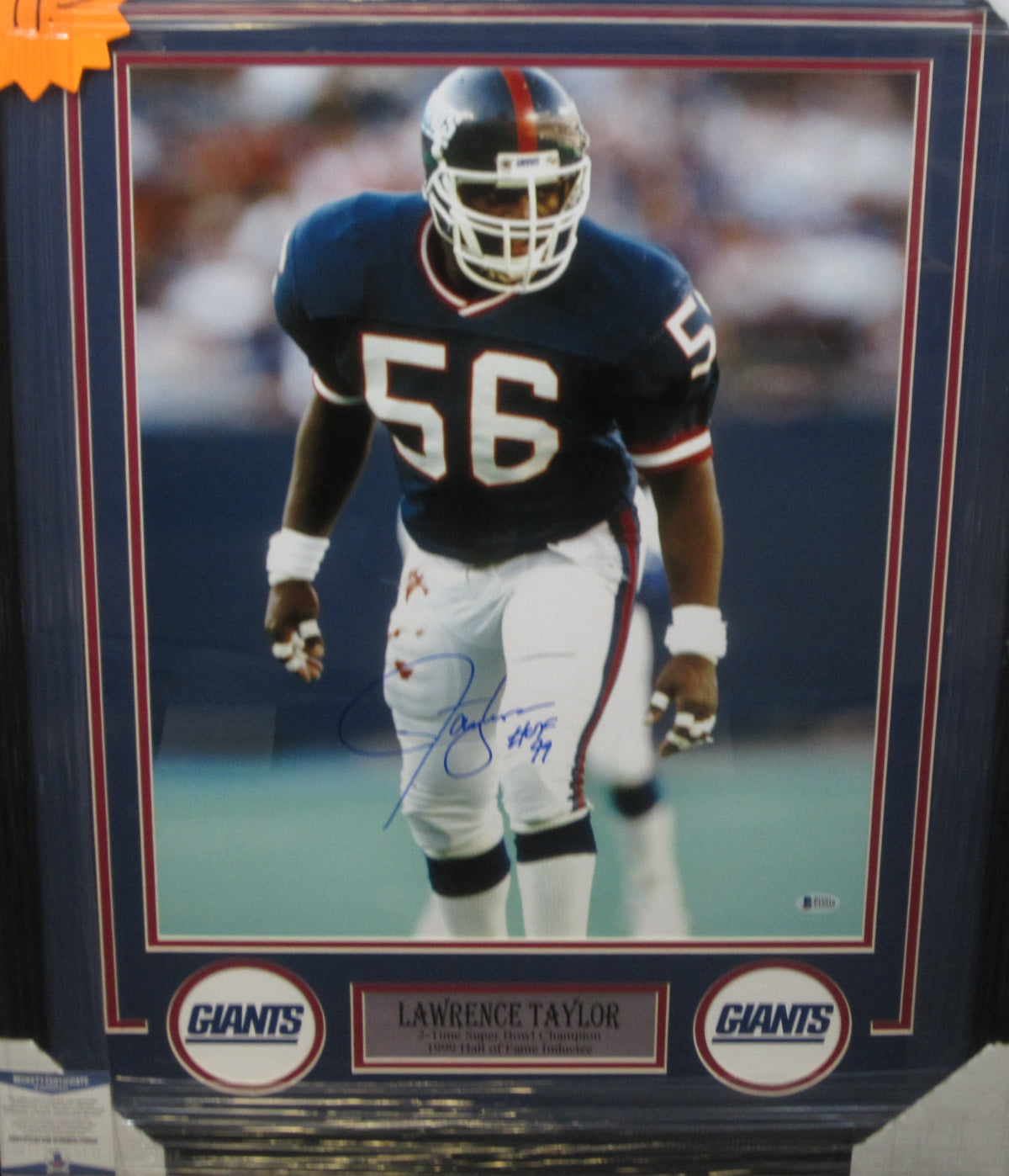 New York Giants Lawrence Taylor Hand Signed Autographed 16x20 Custom Photo Framed & Matted with BECKETT COA
