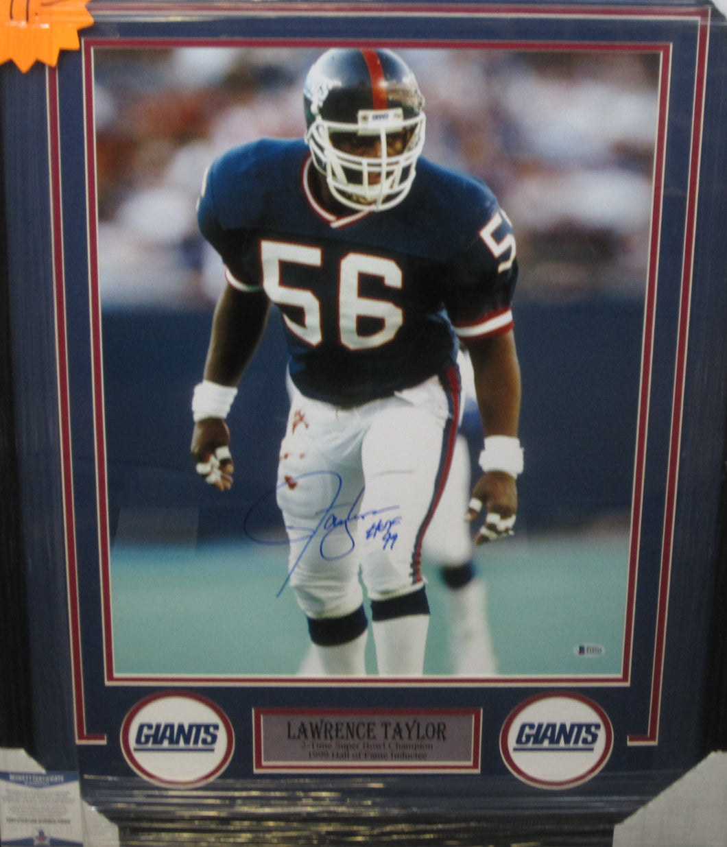 New York Giants Lawrence Taylor Signed 16x20 Photo Framed & Matted with BECKETT COA