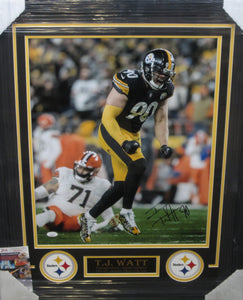 Pittsburgh Steelers T.J. Watt Signed 16x20 Photo Framed & Matted with JSA COA TJ