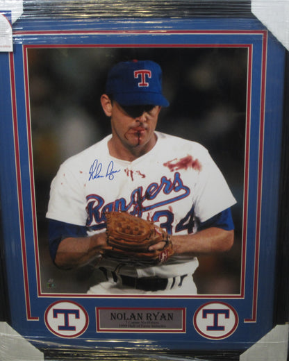 Texas Rangers Nolan Ryan Hand Signed Autographed 16x20 Photo Custom Framed & Matted with Nolan Ryan Hologram COA