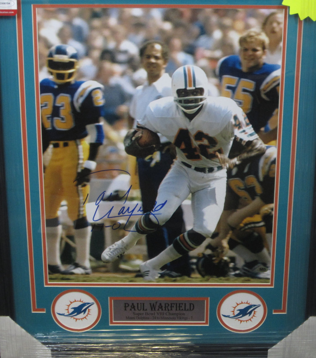 Miami Dolphins Paul Warfield Signed 16x20 Photo with 17-0 Inscription Framed & Matted with CAS COA
